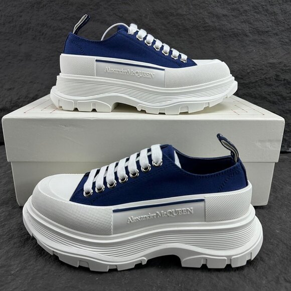 Alexander McQueen Dark Blue Canvas Platform Sneakers - Picture 1 of 9